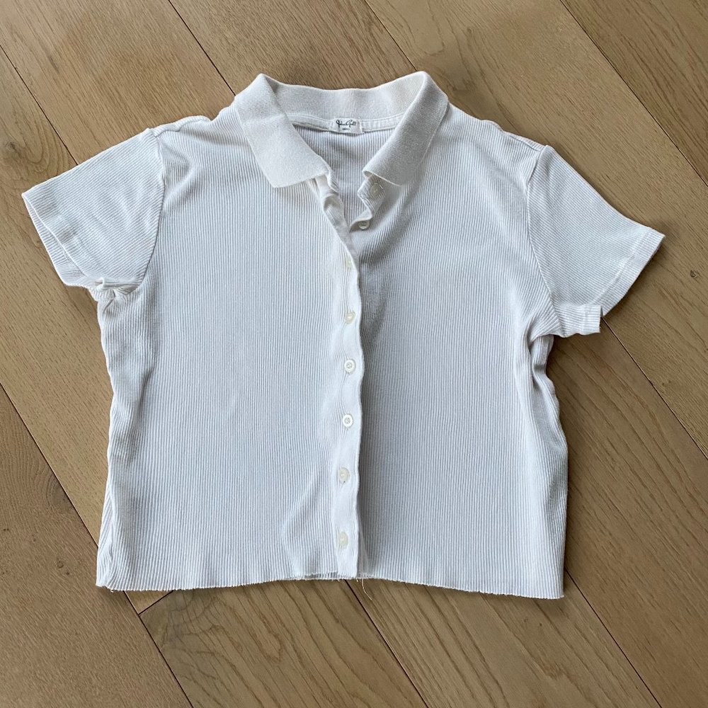 Brandy Melville John Galt White Ribbed Button Up